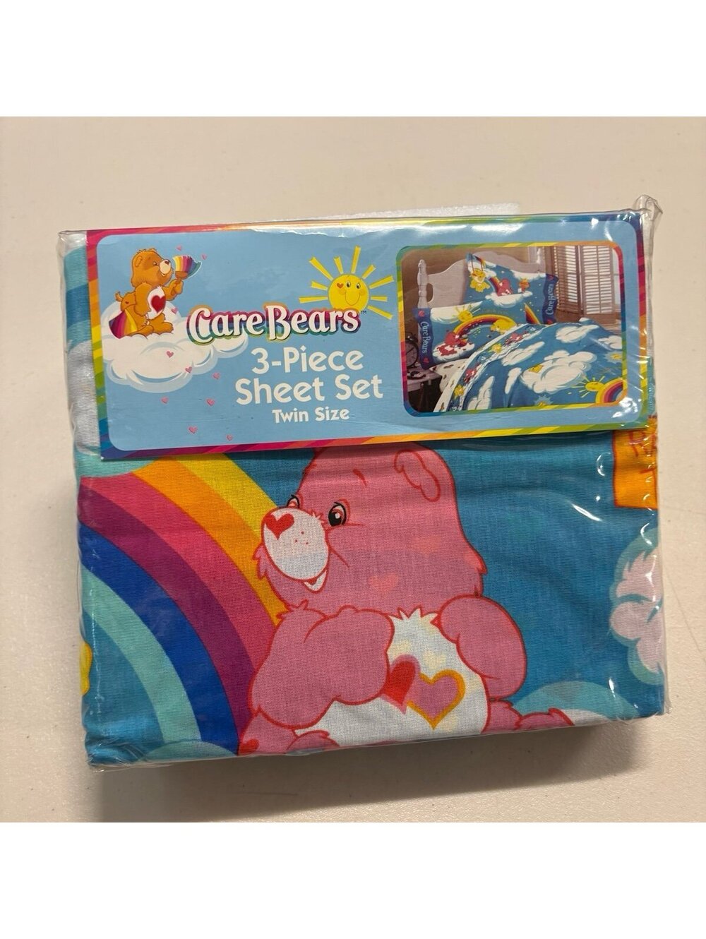 Care Bears Vintage 2002 Twin Size 3 Piece Sheet Set w/ 1 pillowcase NEW